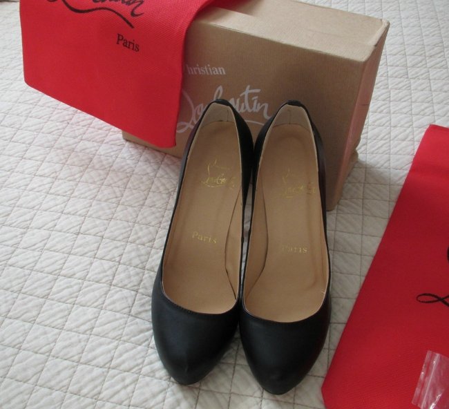 fake black Christian Louboutin simple heels with box and dustbag