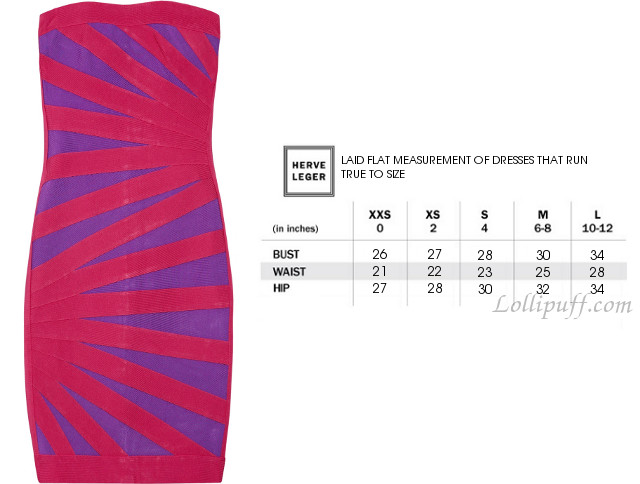 dress measurements and sizing for Herve Leger