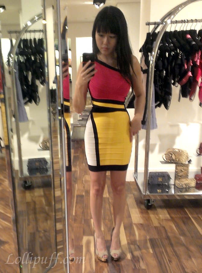 red yellow colorblock dress