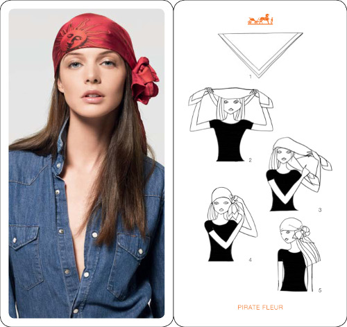 how to tie hermes scarf on head